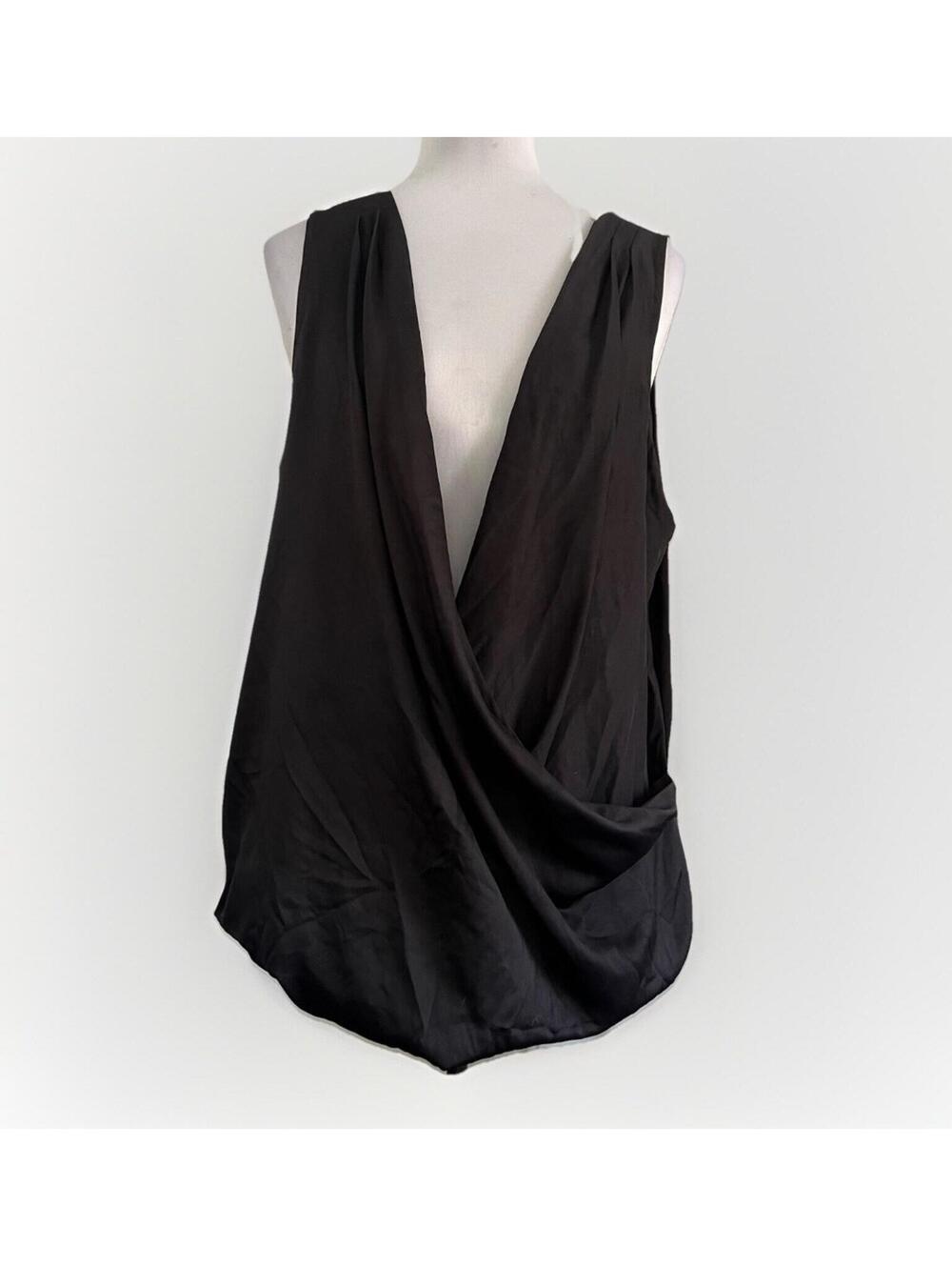 Simply Vera Vera Wang Black Draped Crossover Blouse Top XL Sleeveless Cowl Neck